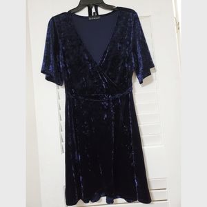 Blue Velvet Wrap Skater Dress